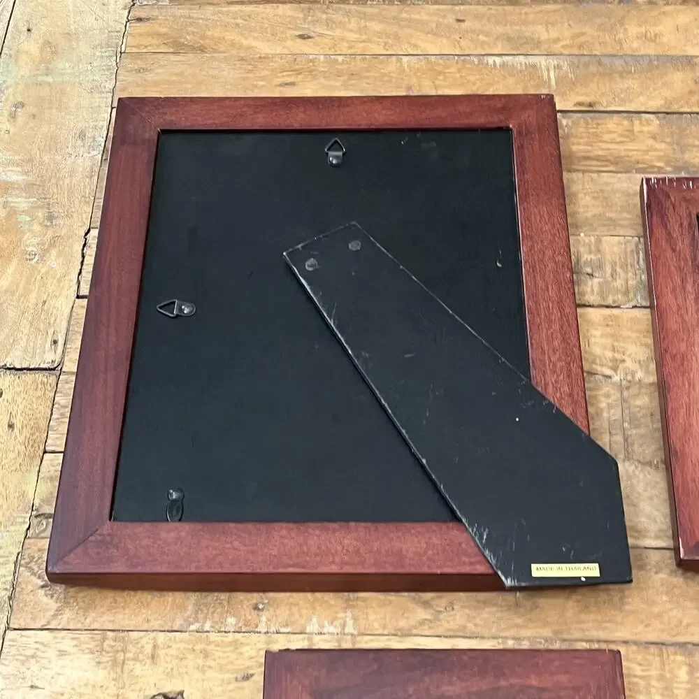 Set of 3 Wooden Picture Frames Different Sizes Red Brown Curved Edge
